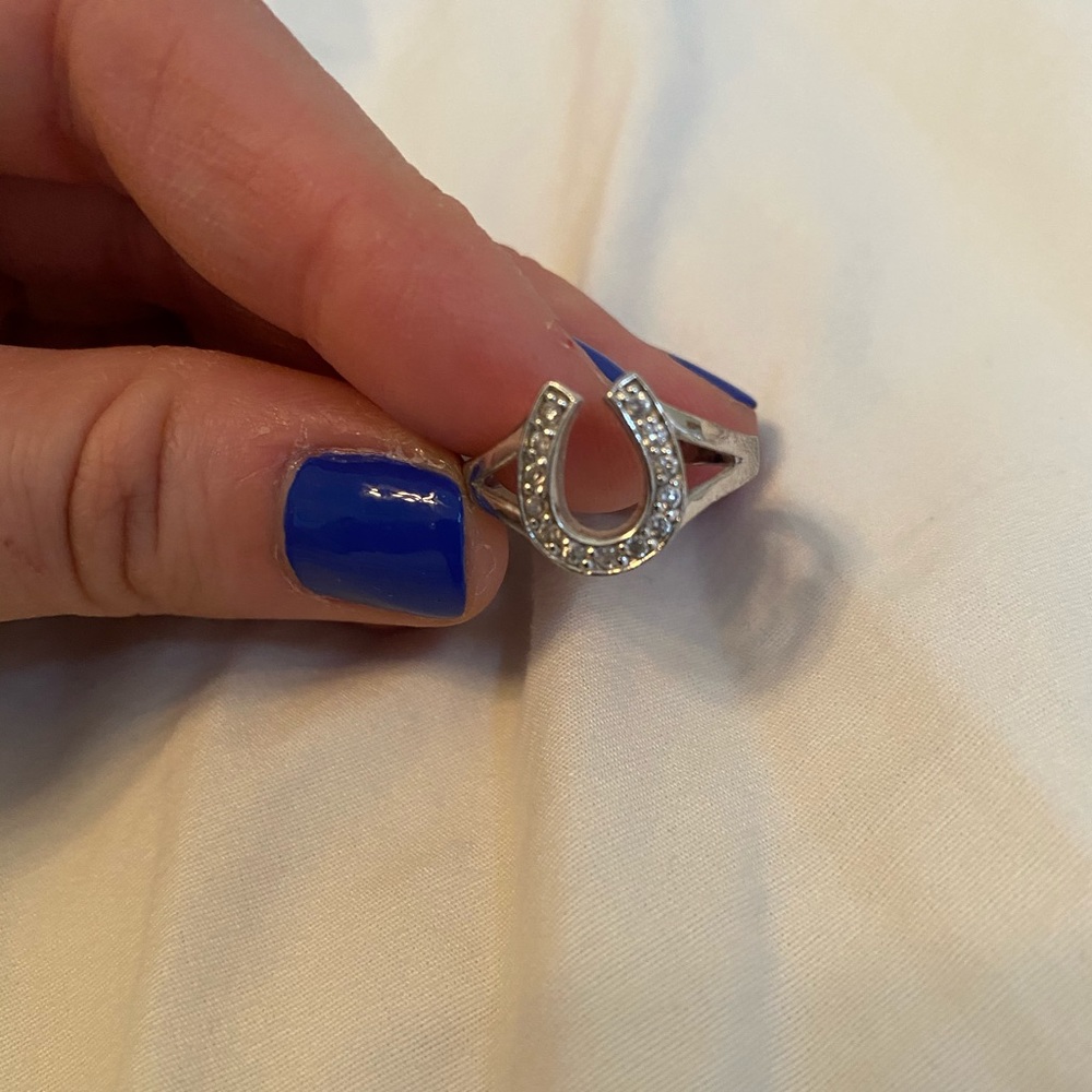 Horseshoe silver ring, cubic zirconia